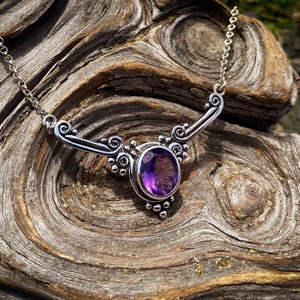 Precious Treasures / Faceted Amethyst Victorian Inspired Sterling Silver Necklace