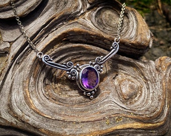 Precious Treasures / Faceted Amethyst Victorian Inspired Sterling Silver Necklace