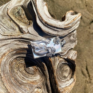 Goddess Designs / Detailed Mermaid and Sea Turtle with Mother of Pearl Ocean Sterling Silver Pendant