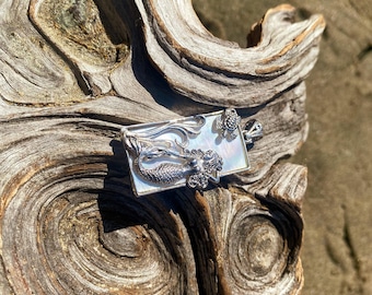 Goddess Designs / Detailed Mermaid and Sea Turtle with Mother of Pearl Ocean Sterling Silver Pendant