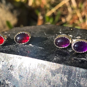 Garnet Sterling Silver Stud Earrings / Amethyst Sterling Silver Stud Earrings / Gemstone Stud Earrings / Sterling Silver Stud Earrings