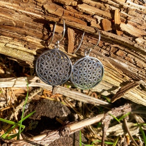 Goddess Designs / Detailed Flower of Life Sacred Geometry Sterling Silver Earrings