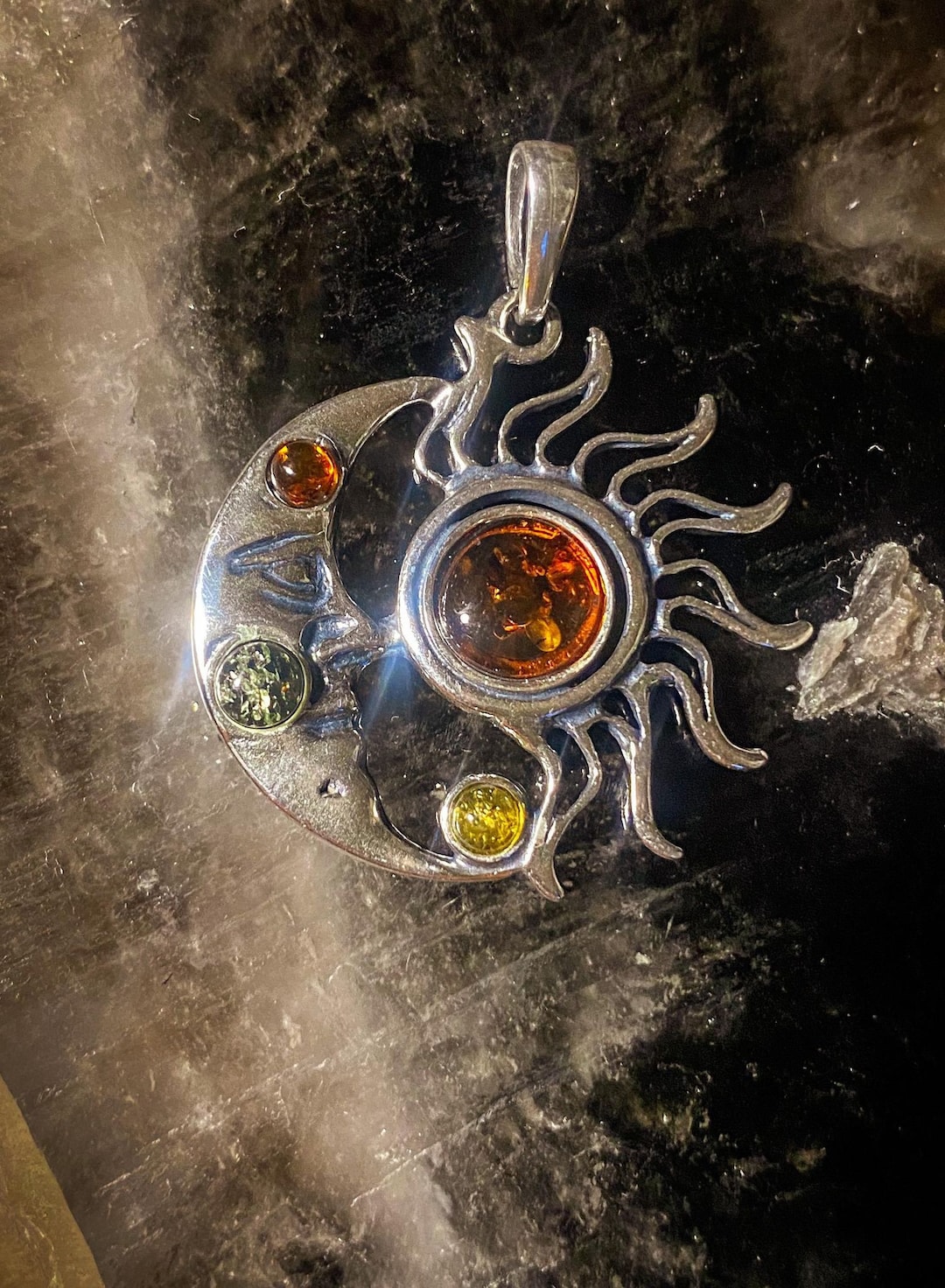Acomo / Baltic Amber Sun and Moon Eclipse Sterling Silver Pendant - Etsy