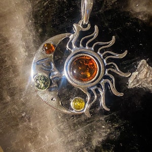 Acomo / Baltic Amber Sun and Moon Eclipse Sterling Silver Pendant
