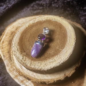 Ingapani / African Sugilite and Faceted Amethyst Sterling Silver Pendant