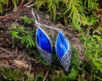 Goddess Designs / Blue Abalone Detailed Sterling Silver Marquise Earrings