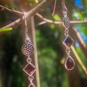 Precious Treasures / Faceted Almandine Garnet Sterling Silver Statement Earrings