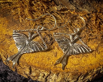 Goddess Designs / Detailed Lunar Moth Sterling Silver Statement Earrings
