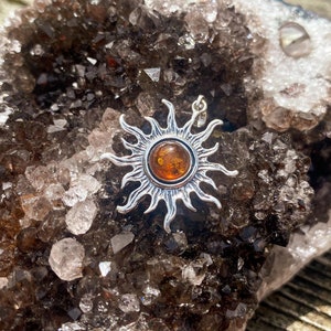 Liliana / Baltic Amber Sun Sterling Silver Celestial Pendant
