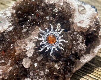 Liliana / Baltic Amber Sun Sterling Silver Celestial Pendant