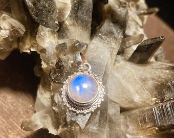 Rainbow Moonstone Sterling Silver Charm Pendant