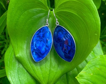 Goddess Designs / Brilliant Blue Abalone Marquise Sterling Silver Earrings