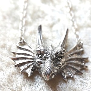 Detailed Dragon Head Pendant with Chain - Goddess Designs - Solid Sterling Silver Large Pendant