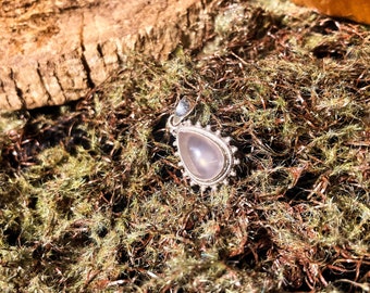 Rose Quartz Sterling Silver Filigree Teardrop Pendant