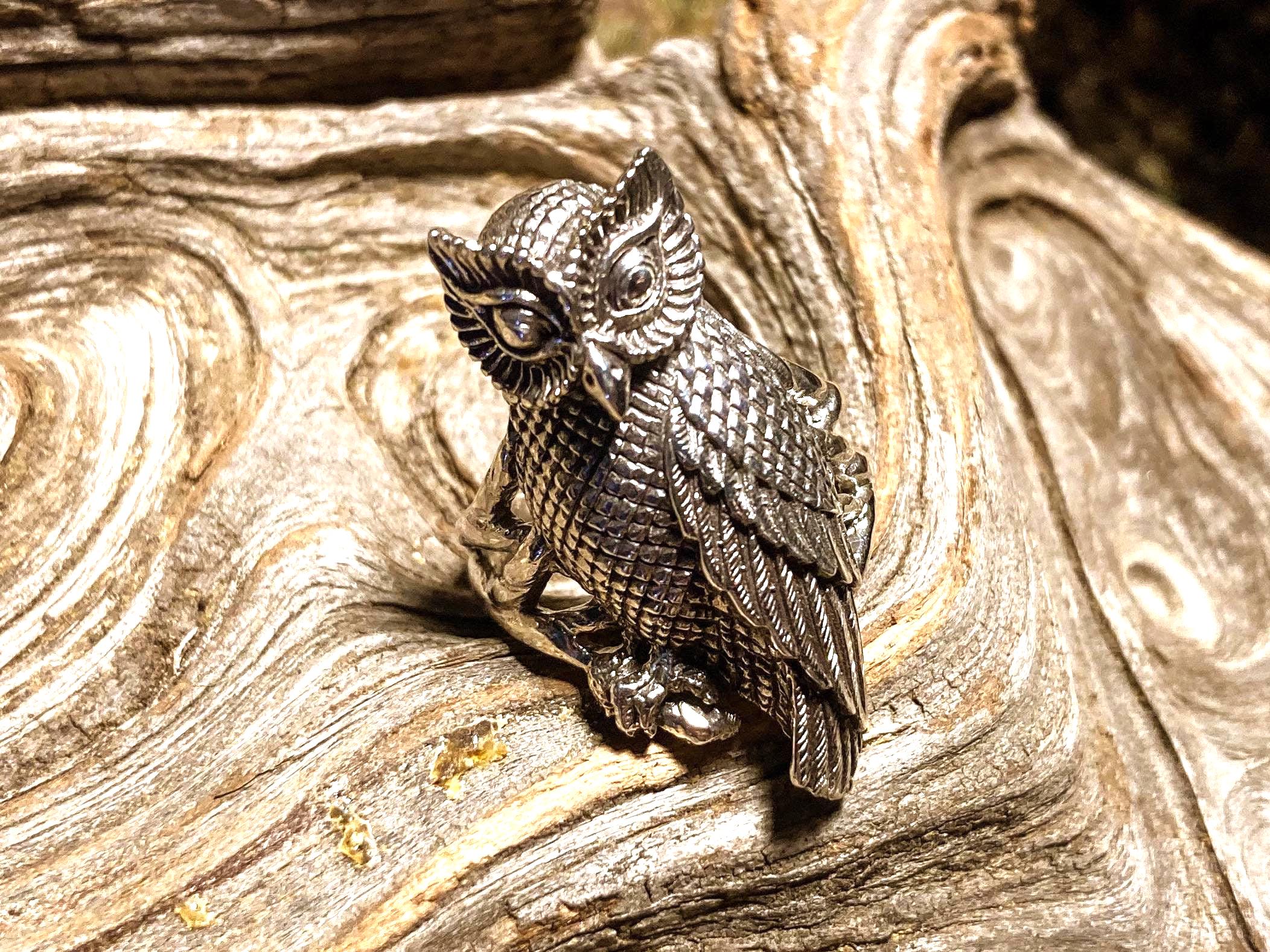 Goddess Designs / Detailed Owl Solid Sterling Silver Ring / Multiple Sizes Available