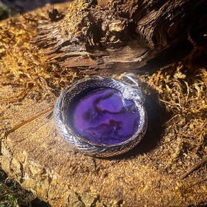 Goddess Designs / Detailed Ouroboros Snake with Purple Abalone Shell Sterling Silver Pendant