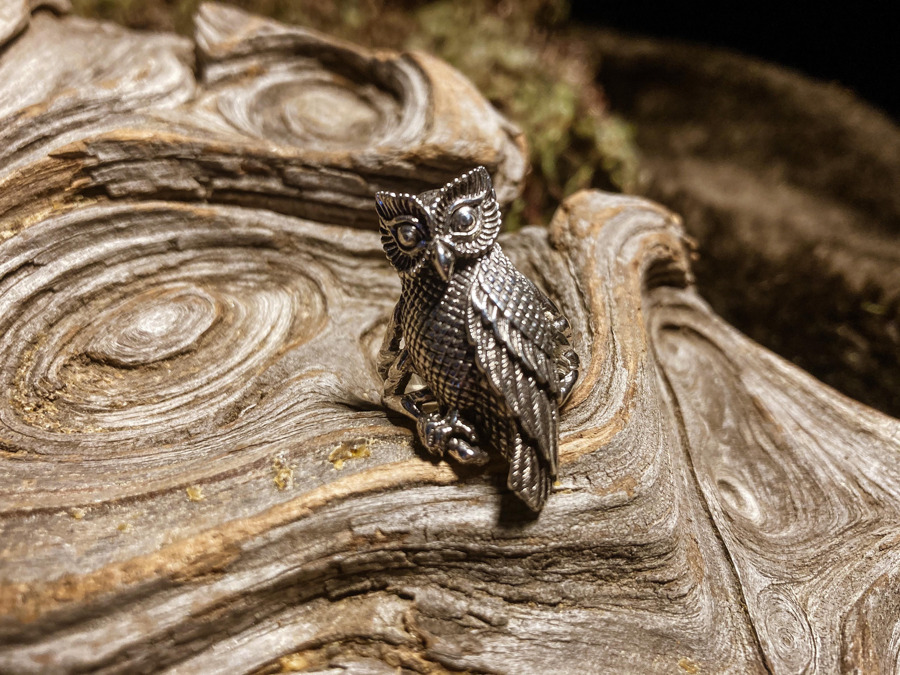 Goddess Designs / Detailed Owl Sterling Silver Ring / Multiple Sizes Available