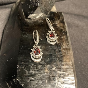 Precious Treasures / Garnet Sterling Silver Moon Earrings