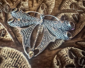 Terra Stones / Exclusive Art Nouveau Dragonfly with Citrine Sterling Silver Pendant