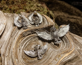 Goddess Designs / Detailed Owls with Wings Spanned Sterling Silver Jewelry Set (( Sold Separately ))