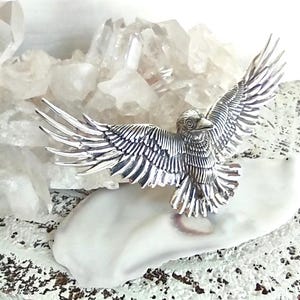 Detailed Flying Raven Pendant 3-3/4&quot; Wing Span - Goddess Designs - Solid Sterling Silver Statement Pendant