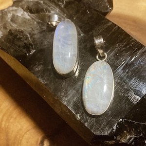 Rainbow Moonstone Oval Sterling Silver Pendants