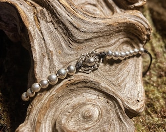Goddess Designs / Detailed Spider Sterling Silver Bead Bracelet with Black Adjustable Drawstring