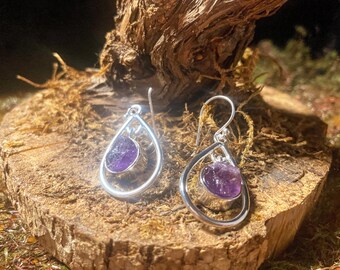 Precious Treasures / Amethyst Natural Rough Stone Sterling Silver Earrings