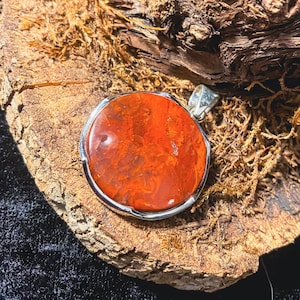 Precious Treasures / Mexican Flame Agate Sterling Silver Detail Statement Pendant