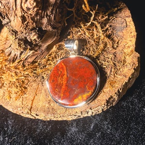 Precious Treasures / Mexican Flame Agate with Sterling Silver Detail Pendant