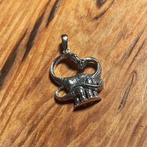 Goddess Designs / Detailed Brontosaurus and Her Baby Sterling Silver Pendant