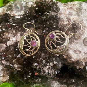 Goddess Designs / Detailed Eclipse with Amethyst Sterling Silver Earrings