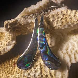 Goddess Designs / Beautiful Natural Abalone Shell Tilted Teardrop Sterling Silver Statement Earrings
