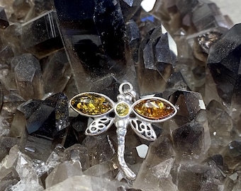 Acomo / Baltic Amber Dragonfly Sterling Silver Pendant