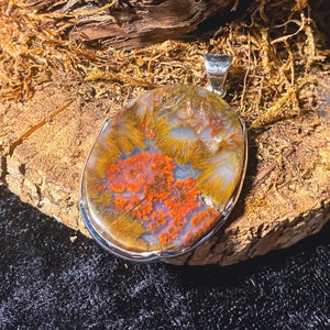 Precious Treasures / Root Plume Agate from Oregon with Sterling Silver Filigree Statement Pendant