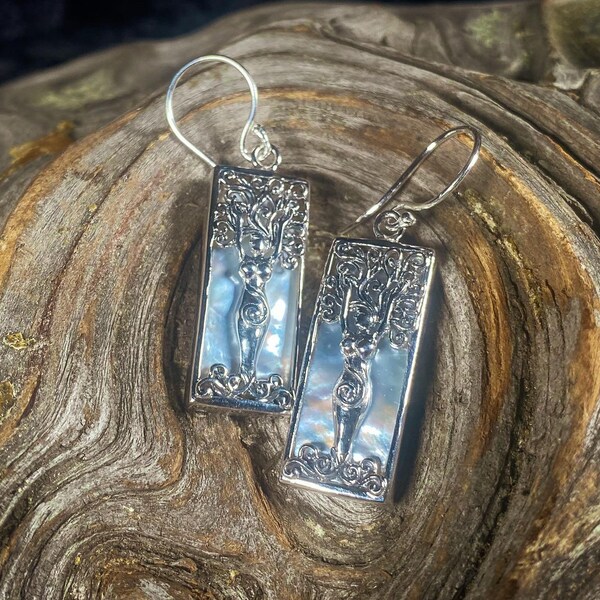 Goddess Designs / Detailed Tree Goddess with Mother of Pearl Sterling Silver Earrings