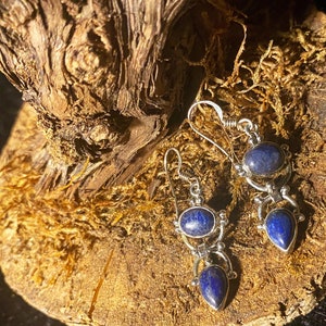 Precious Treasures / Lapis Lazuli Sterling Silver Multi Stone Earrings