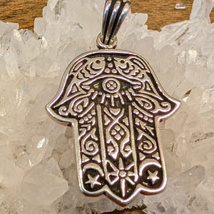 Precious Treasures / Detailed Hamsa with Evil Eye Sterling Silver Pendant