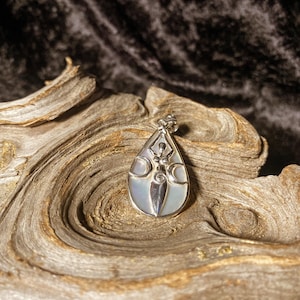 Goddess Designs / Detailed Triple Moon Goddess with Mother of Pearl Sterling Silver Pendant