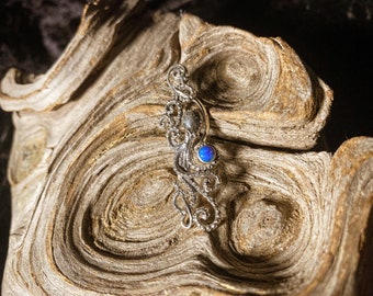 Goddess Designs / Detailed Octopus with Lab Created Blue Opal Treasure Sterling Silver Pendant