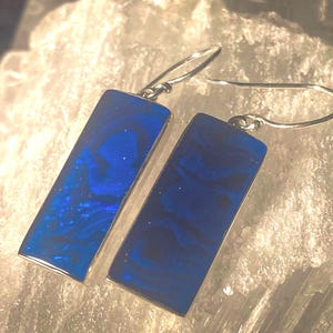 Goddess Designs / Brilliant Blue Abalone Shell Sterling Silver Rectangle Statement Earrings