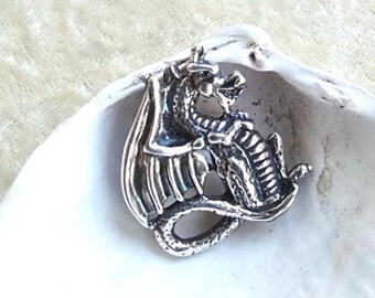 Dragon  Pendant (Small) - Goddess Designs  - Solid Sterling Silver Fancy Statement Pendant