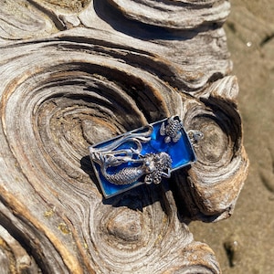 Goddess Designs / Detailed Mermaid and Sea Turtle with Blue Abalone Ocean Sterling Silver Pendant