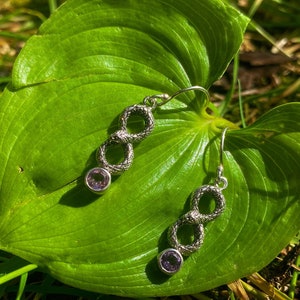 Goddess Designs / Detailed Infinity Ouroboros Snakes with Amethyst Sterling Silver Earrings