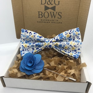 Handmade Blue and Yellow Floral Liberty of London Print Bowtie - Adults and Childrens sizes available