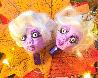 Shrunken Head Tiki Necklace Handmade Hand Poured Red Resin Halloween Oddities Spooky Retro Style