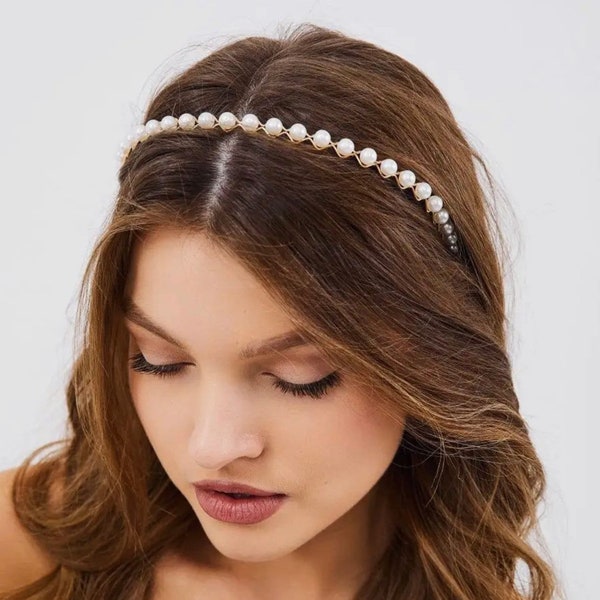 Pearl hair accessories, Bridal headpiece, Bridal pearl headband, Pearl headband, Wedding headband, Pearl core headband, Gold pearl headband