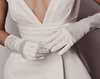 Long wedding gloves, medium length bridal gloves, white long gloves, long satin gloves, prom long gloves, tea party gloves, satin gloves