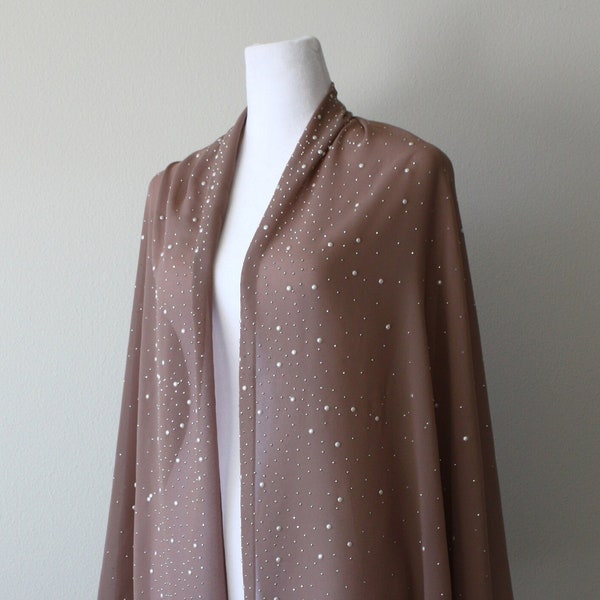 Evening chiffon stole, Pearl wrap, Evening pearl shawl, Evening cover up, Bolero wrap, Chiffon scarf, Long evening shrug, Mesh wrap