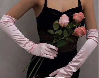 Long pink gloves, pink satin gloves, baby pink gloves, long satin gloves, opera gloves, tea party gloves, short satin gloves, pink gloves